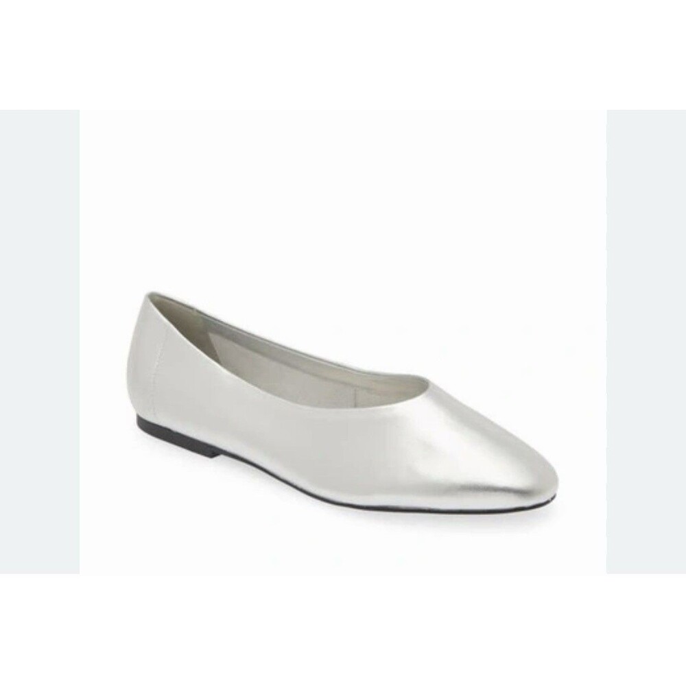 NWOB Open Edit Madyson Soft Leather Slip On Womens Ballet Flats Sz 11 Silver